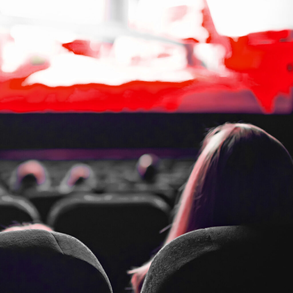 Movie theater during the screening of an animated movie.